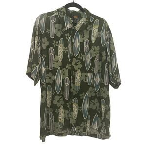 Route 66 Hawaiian Resort Shirt Surfboards‎ Green Blue One Pocket Short Sleeve XL